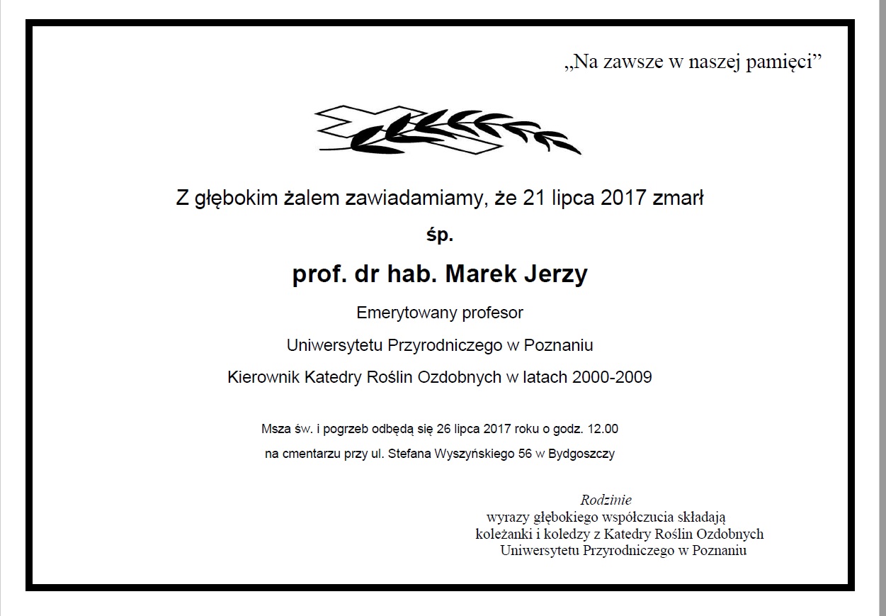 nekrolog prof. dr hab. Marek Jerzy